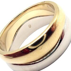 Authentic! Cartier 18k Yellow + White Gold Two Stacking Puzzle Band Ring Size 50